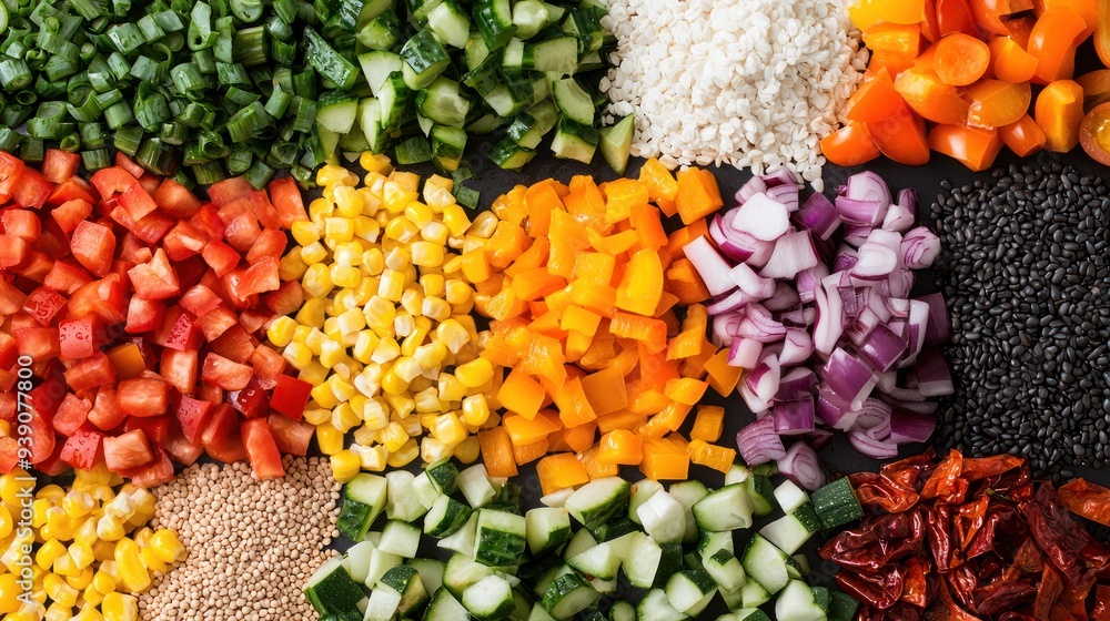 Fototapeta premium Vibrant Raw Vegetables and Grains for Healthy Meal Prep, Generative Ai