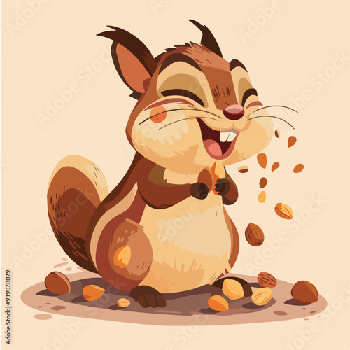 Cute Chipmunk Eating Nuts Forest Animal Wildlife Illustration Cartoon Character Design Digital Painting Funny Rodent Mammal Happy Nature Food Brown Mammal Furry Tail Wild