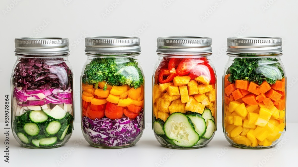 Vibrant Salad Jars: Fresh Vegetable Layers for Healthy Meal Prep, Generative Ai Vibrant Salad Jars: Fresh Vegetable Layers for Healthy Meal Prep, Generative Ai