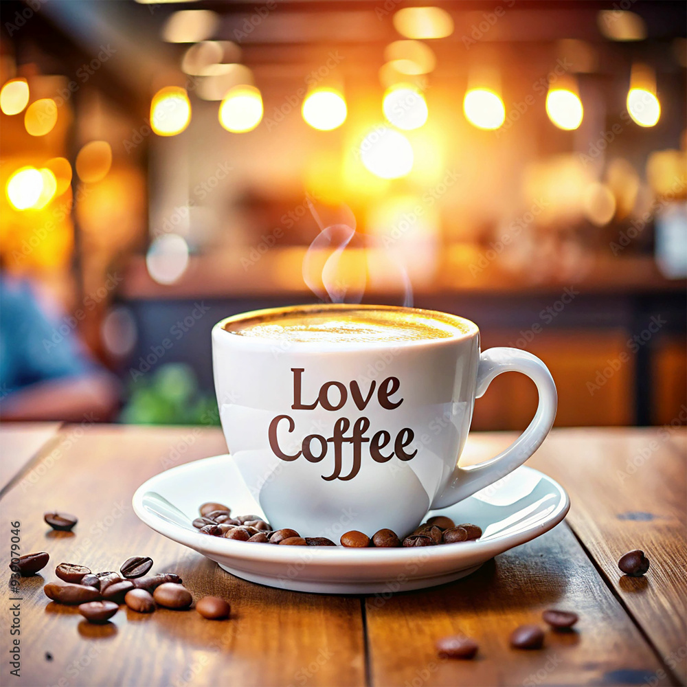 Obraz premium A cup of coffee on a table overlooking the garden at a cafe Seamless looping time-lapse 4k Pic Generated AI