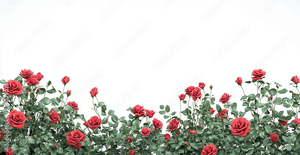 Red roses on left side with copy space on right, white background Red roses on left side with copy space on right, white background