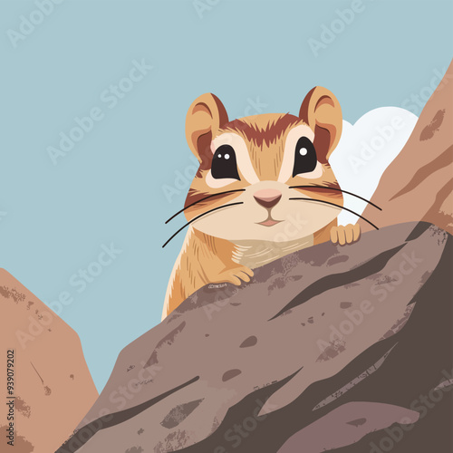 Cute chipmunk cartoon illustration peeking over rock desert animal wildlife nature clipart digital art graphic design element illustration hand drawn