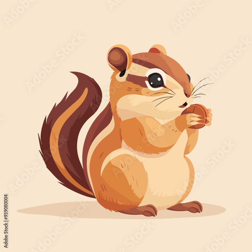 Cute chipmunk eating nut wildlife animal cartoon rodent illustration nature mammal furry tail adorable character design isolated drawing fauna wild forest brown funny pet zoology graphic mascot brown