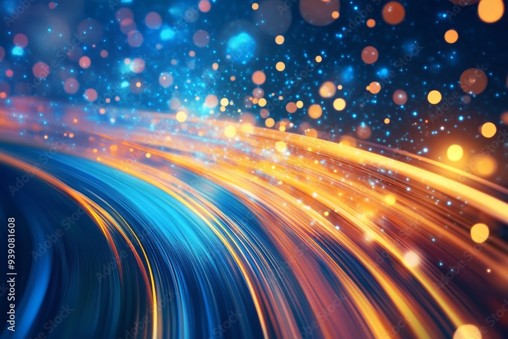 Fototapeta premium Vibrant Light Trails at Night Creating a Hypnotic Abstract Background with Sparkling Bokeh