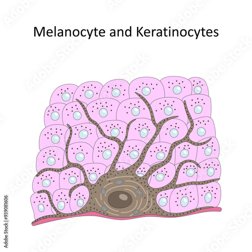 Melanocyte and Keratinocytes (skin cells).