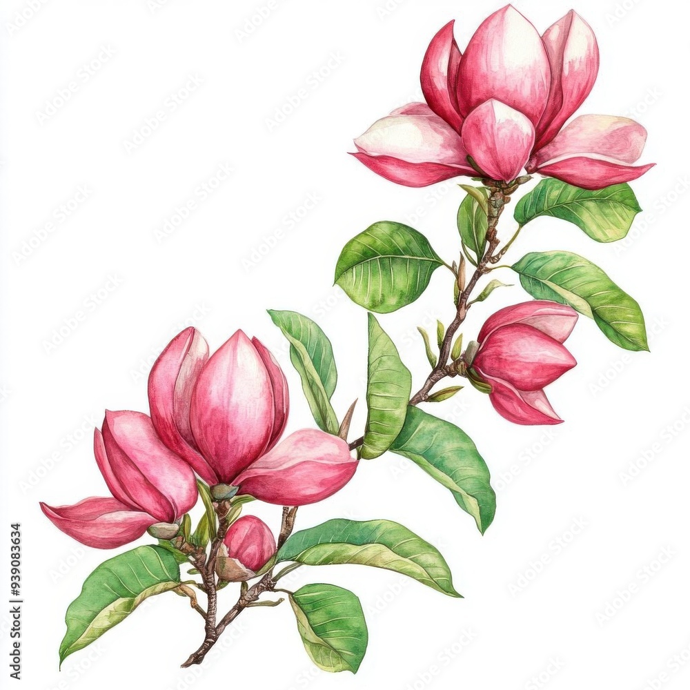 Magnolia Champaca with refined border, rich pigment tones, isolated on white background, watercolor on white background, no blur, photo not dark, everything is clear, copy space Magnolia Champaca with refined border, rich pigment tones, isolated on white background, watercolor on white background, no blur, photo not dark, everything is clear, copy space