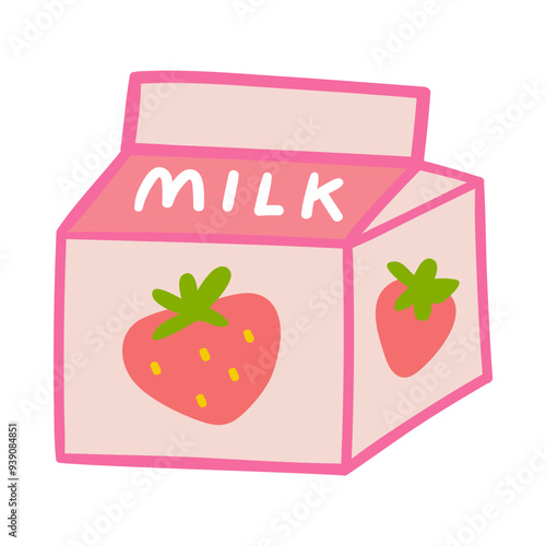 Strawberry milk. Flat design. Hand drawn illustration on white background.