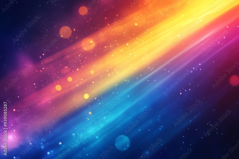 Fototapeta premium Vibrant Abstract Light Streaks in a Rainbow Colored Sky Full of Sparkles and Bokeh Effects