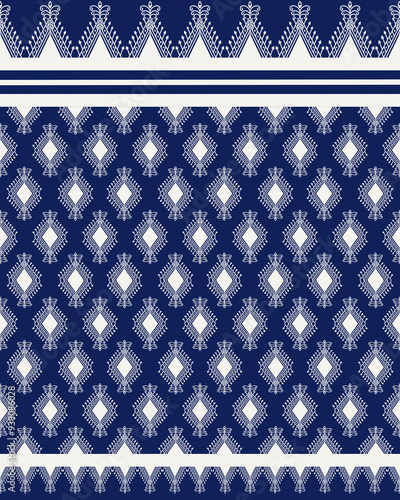 Illustration of Blue and White Geometric Ethnic Patterns Ikat.