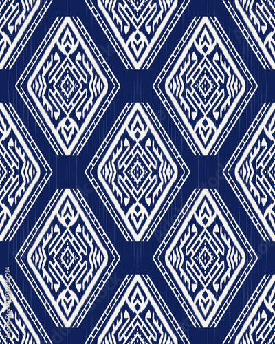 Blue and White Geometric Ethnic Patterns Ikat