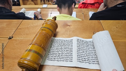 Scroll of Esther - Traditional Megillah hebrew jewish Purim Manuscript in Synagogue torah - מגילת אסתר חג פורים קריאת מגילה 