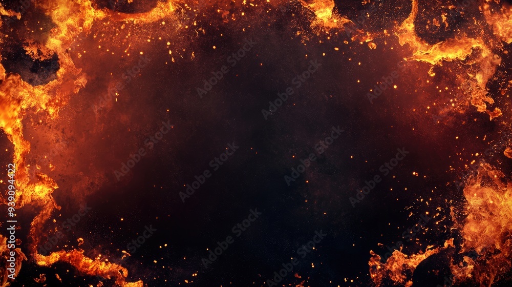 Lava explosions and fire with black smoke create a Halloween-themed inferno background, perfect for banners with copy space Lava explosions and fire with black smoke create a Halloween-themed inferno background, perfect for banners with copy space