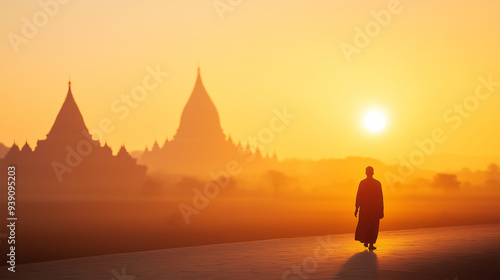 A lone traveler standing in...