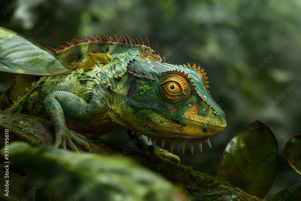 animal by ai // undiscovered new species, chameleon with green and yellow scales and large eyes, rainforest background, photorealistic animal by ai // undiscovered new species, chameleon with green and yellow scales and large eyes, rainforest background, photorealistic