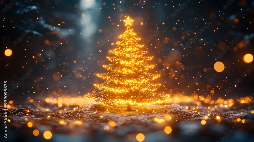 Golden Glow: Enchanting Christmas Tree Illuminated with Warm Honey-Like Lights Golden Glow: Enchanting Christmas Tree Illuminated with Warm Honey-Like Lights