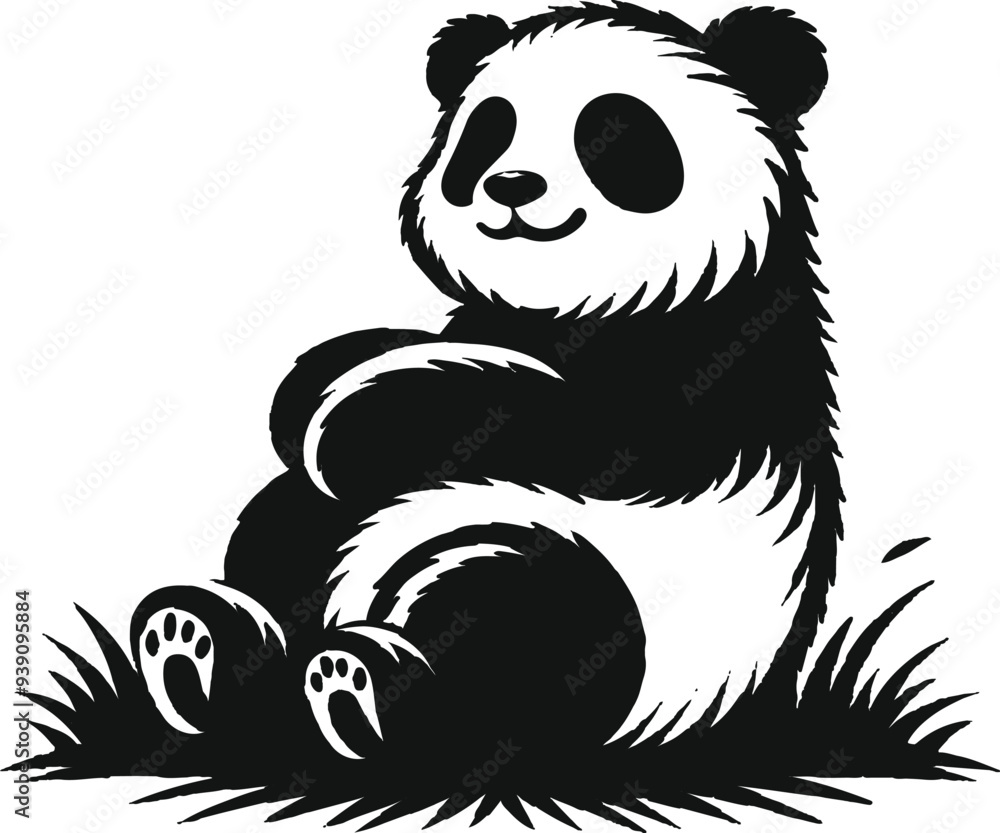 Obraz premium Panda silhouette vector style with White Background