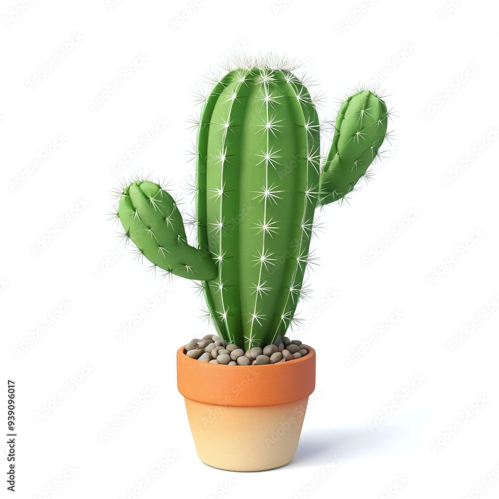 Simple 3D render of cactus or succulent plant in the pot or vase isolated in white background Simple 3D render of cactus or succulent plant in the pot or vase isolated in white background