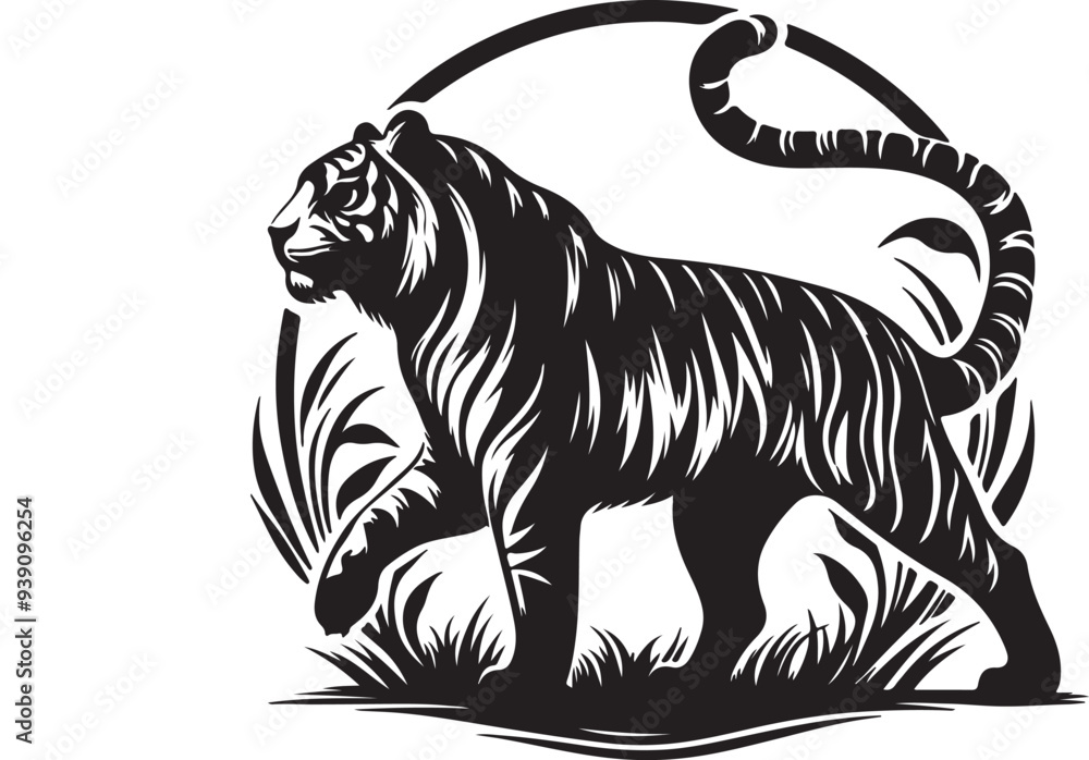 Tiger silhouette vector style with White Background Tiger silhouette vector style with White Background
