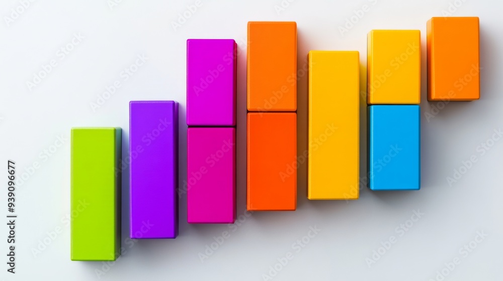 Creative bar graph made from colorful blocks, set against a white minimalist background Creative bar graph made from colorful blocks, set against a white minimalist background