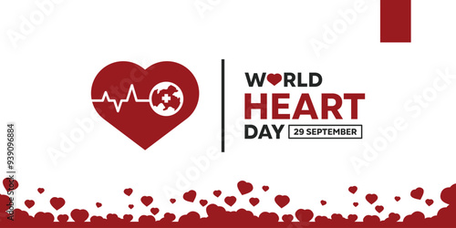 World Heart Day. Heart beat, earth and more. Great for cards, banners, posters, social media and more. White background.