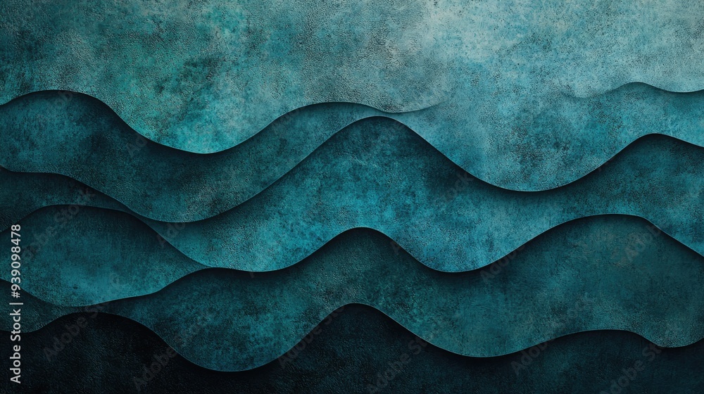Petrol teal and jade waves on a dark cyan sea blue backdrop, with an ombre gradient and rough grungy texture, metallic matte shimmer template design Petrol teal and jade waves on a dark cyan sea blue backdrop, with an ombre gradient and rough grungy texture, metallic matte shimmer template design