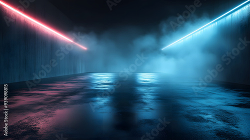 concrete black fog neon dark asphalt cool smoke concept wet floor lights cement street art 3D background background rendering bright environment abstract effect black empty asphalt old blue design