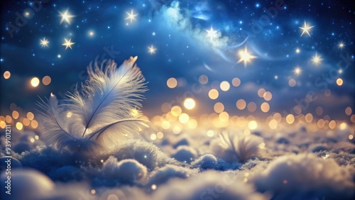 Wallpaper Mural Delicate, dreamy night scene with soft, creamy bokeh lights and gentle, feathery clouds drifting against a serene, dark blue background with subtle starlight. Torontodigital.ca