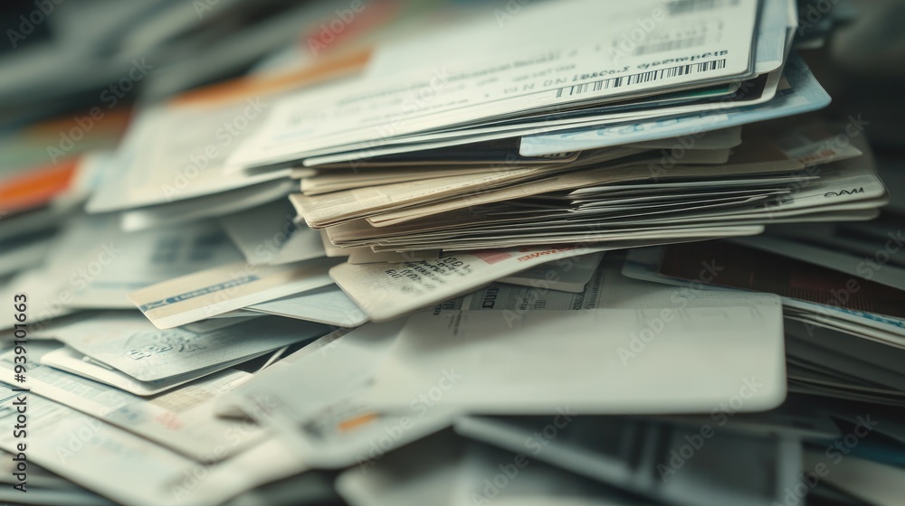 Pile of unpaid credit card bills, representing financial distress and bankruptcy. Pile of unpaid credit card bills, representing financial distress and bankruptcy.