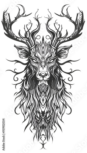 Tribal Wendigo Tattoo black and white illustration