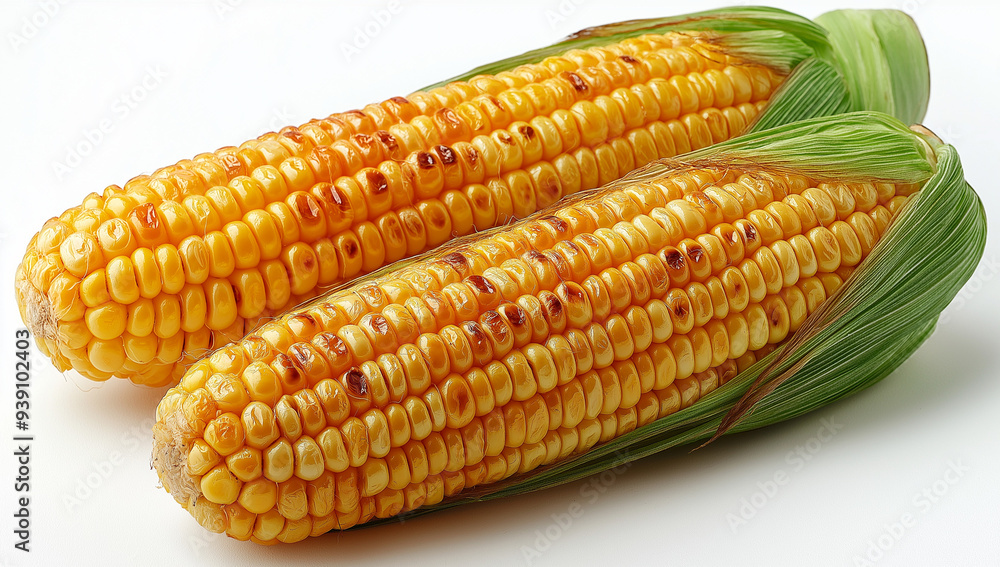 Golden Grilled Corn on the Cob, Isolated on White Golden Grilled Corn on the Cob, Isolated on White