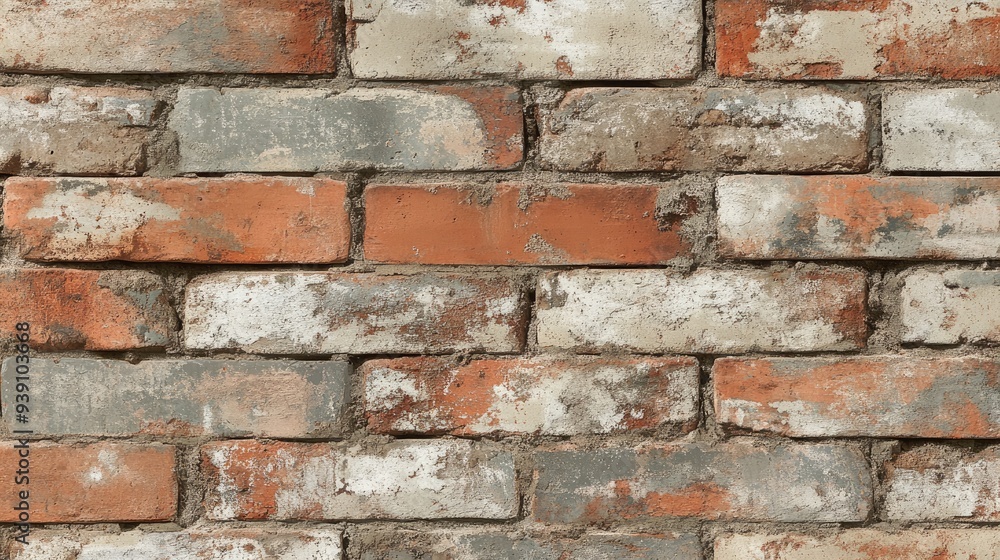 Fototapeta premium Rustic brick wallpaper with a weathered, industrial look, ideal for adding texture and warmth to a modern space