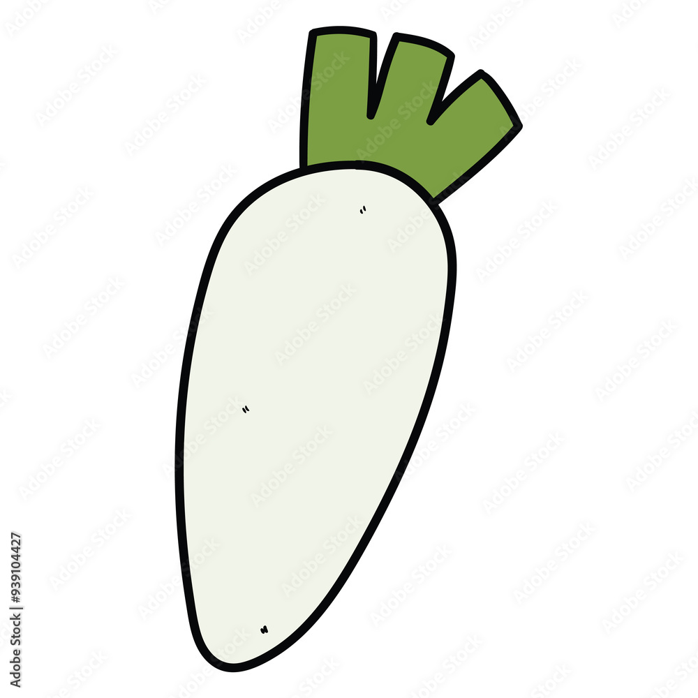 Hand drawn cartoon radish on white background. Hand drawn cartoon radish on white background.