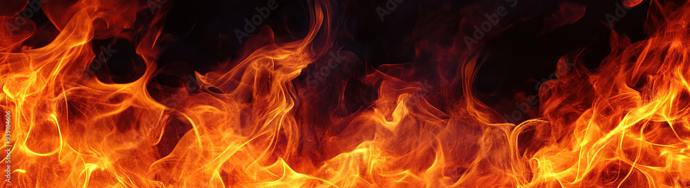Vivid fiery flames with a dark background for dramatic effect Vivid fiery flames with a dark background for dramatic effect