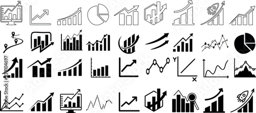 Business graph vector, chart icon set, growth, financial analysis, data, success, progress, market, statistic. Ideal graphs for business presentation, infographic, and financial report