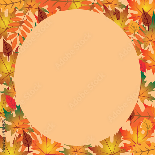 Autumn frame with bright leaves. Vector background.
