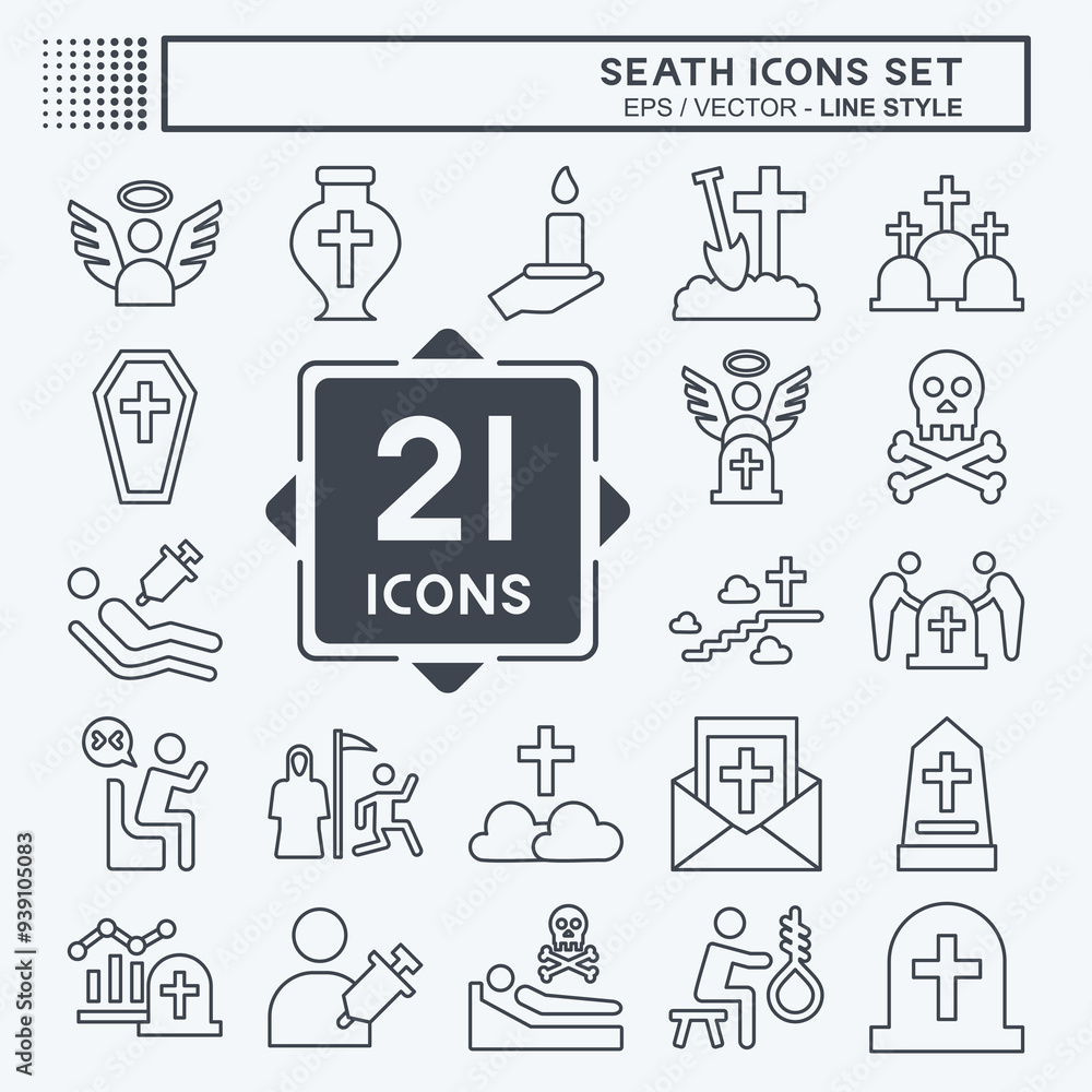 Icon Set Seath. related to Death symbol. line style. simple illustration Icon Set Seath. related to Death symbol. line style. simple illustration
