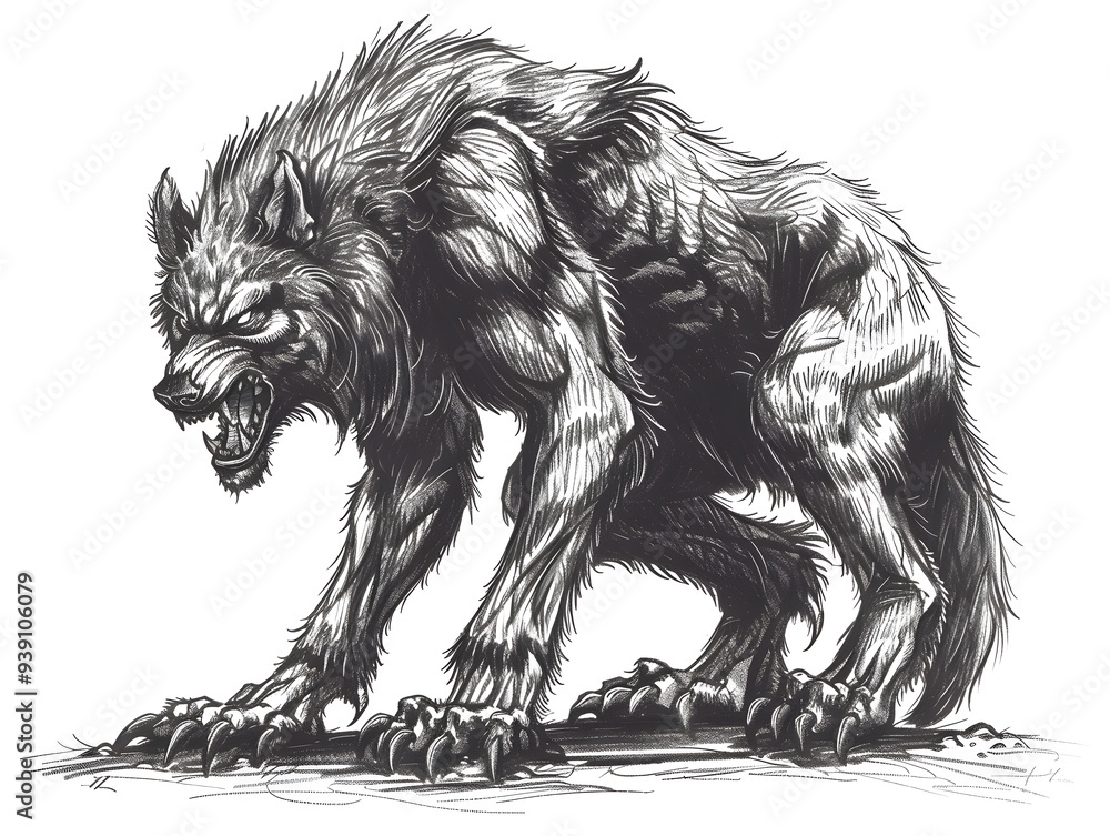 Werewolf black and white illustration Werewolf black and white illustration