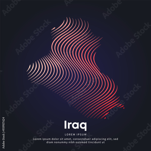 simple logo map of Iraq Illustration in a linear style. Abstract line art Iraq map Logotype concept icon. Vector logo Iraq map color silhouette on a dark background. EPS 10