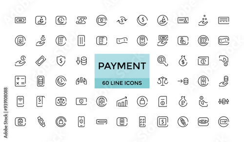 Payment icon set. finance and Business payment collection with money, banking, cash and transaction Line symbol.