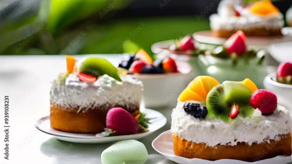 Deliciously decorated desserts ready to be savored Deliciously decorated desserts ready to be savored