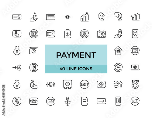 Payment icon set. finance and Business payment collection with money, banking, cash and transaction Line symbol.