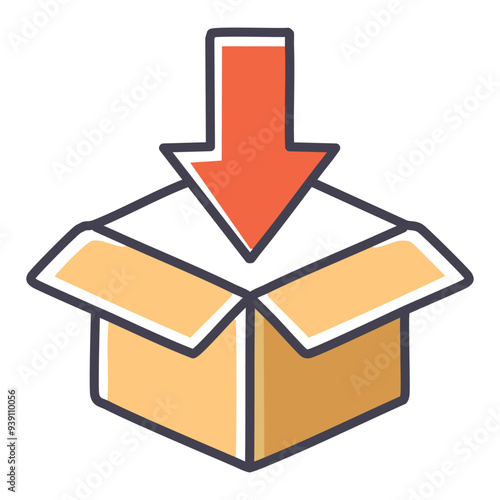Item drop off point. Visual representation of placing an object into a designated container, symbolizing a collection or delivery location.
