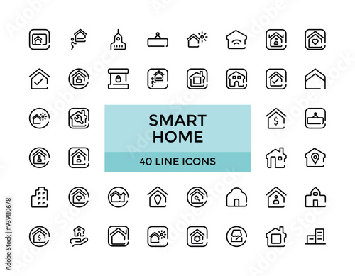 Smart home Line icon set. Pixel perfect, ui editable Icons bundle.