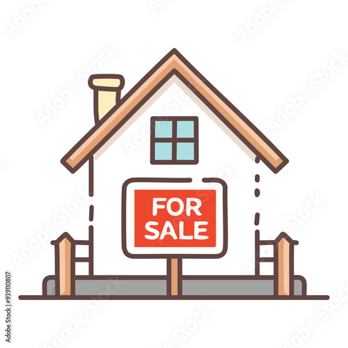 House for sale icon. A simple illustration of a house with a for sale sign in front of it. Perfect for real estate and property related themes.