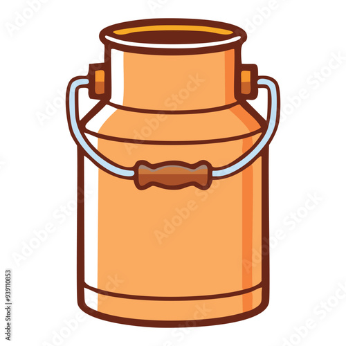 Classic milk pail illustration. Colorful vector graphic of an orange metal milk pail, ideal for farm, agriculture, or dairy-related themes.