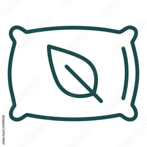 Natural pillow icon. Line icon of a pillow with a leaf symbolizing a natural, eco-friendly sleep product.