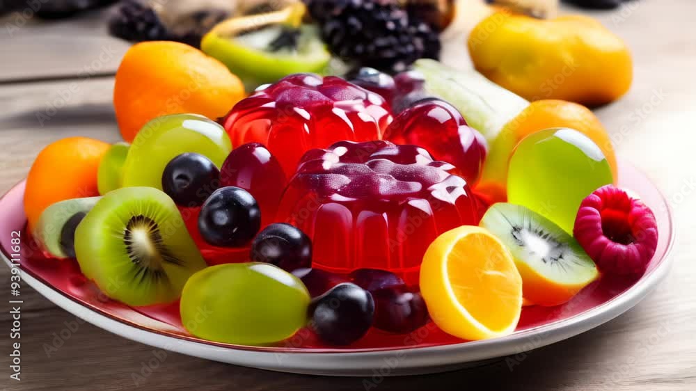 Fruity delight A vibrant medley of fresh fruits and gelatin Fruity delight A vibrant medley of fresh fruits and gelatin