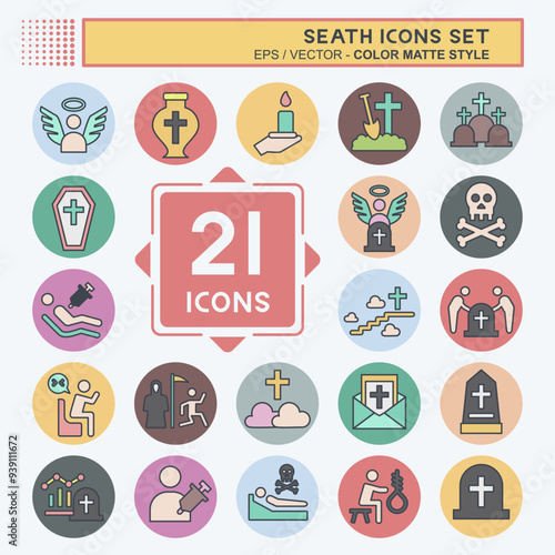 Icon Set Seath. related to Death symbol. color mate style. simple illustration