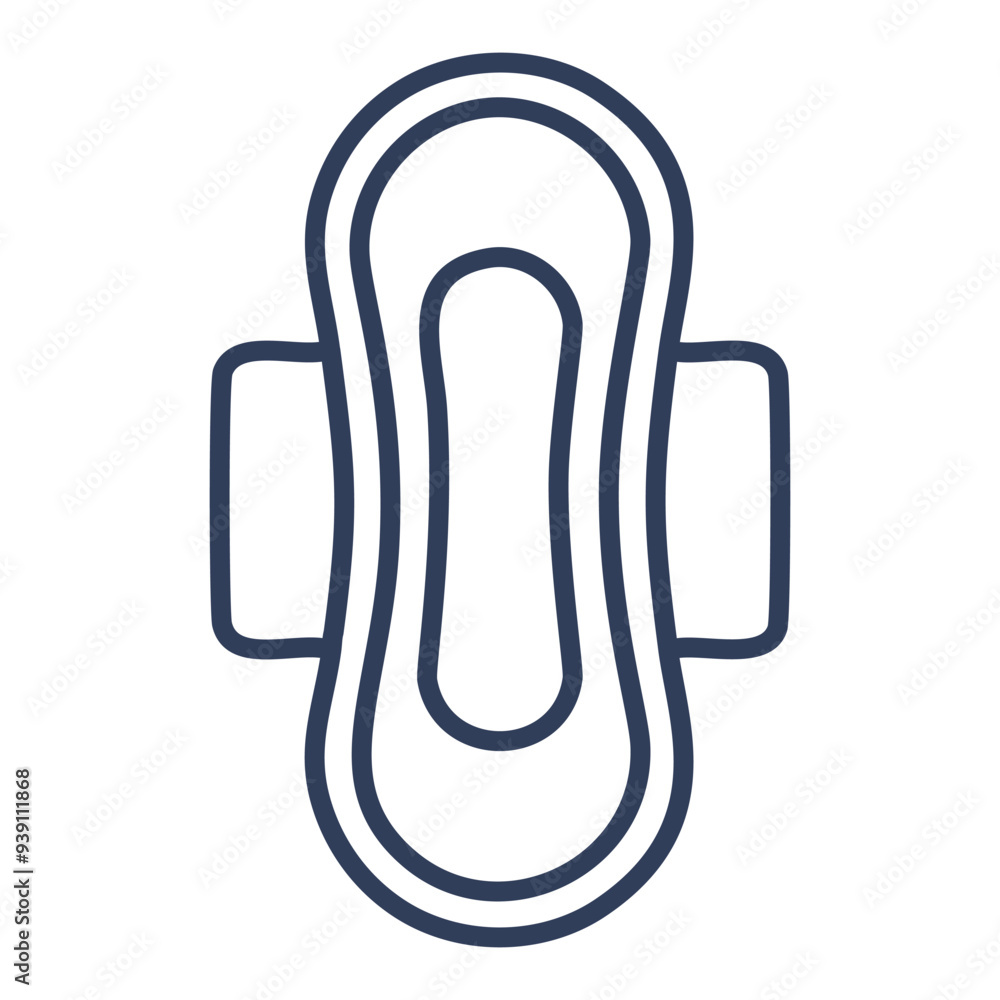Sanitary pad line icon. This vector graphic depicts a simple, modern line drawing of a sanitary pad.