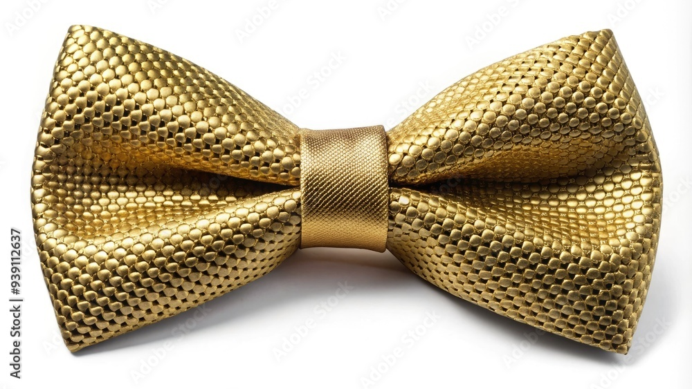 Elegant gold bow tie with intricate texture and subtle sheen, perfect for adding a touch of sophistication and luxury to formalwear or black-tie events. Elegant gold bow tie with intricate texture and subtle sheen, perfect for adding a touch of sophistication and luxury to formalwear or black-tie events.